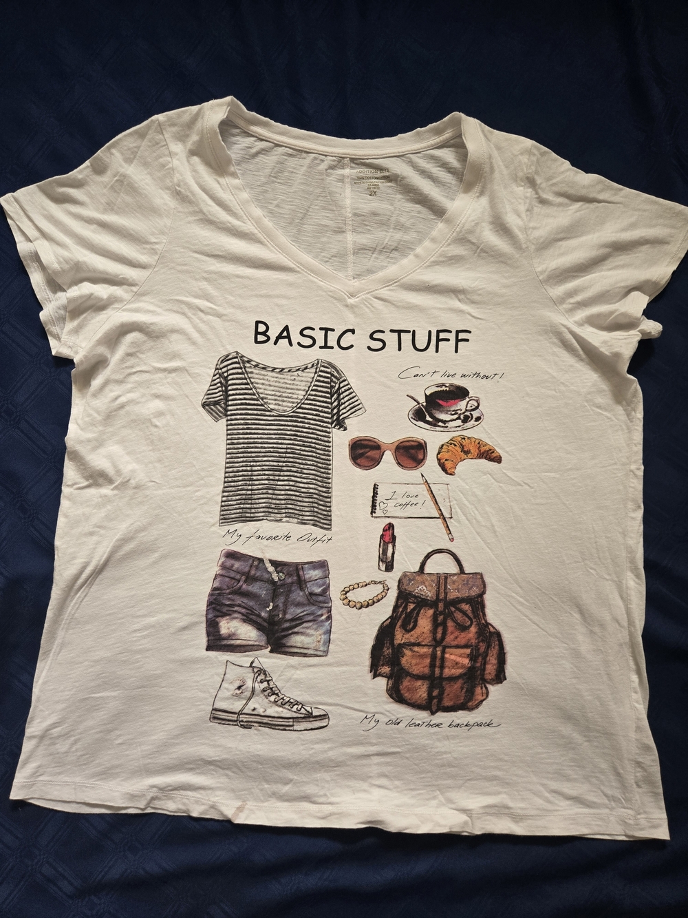 Addition Elle White Graphic V‑Neck Tee - "Basic Stuff"
